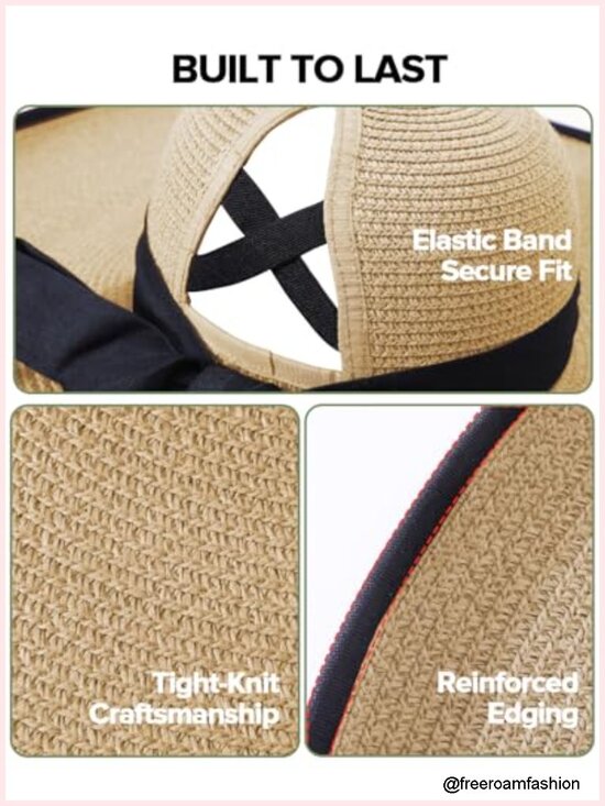 Floppy Wide Brim Straw Sun Hat with Ponytail Hole main image 5